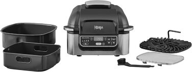 Гриль і аерофритюрниця Ninja Foodi 5,7 л, 5-в-1, чорний/срібний, AG301EU, з антипригарними частинами, електрична мультифункціональна фритюрниця для смаження без олії