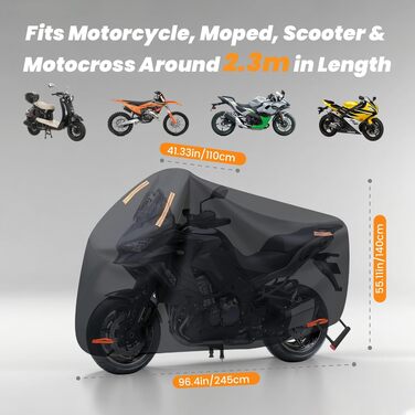 Водонепроникний чохол на мотоцикл 4XL, захисний тент від дощу, пилу та UV-променів, матеріал 420D, зимовий outdoor чохол для мотоцикла (295×110×140 см)