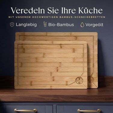 Набір дощок для нарізання Deer & Oak з бамбука XXL та велика (43x30 & 38x25 см) - для м'яса, овочів, професійні, попередньо оброблені олією