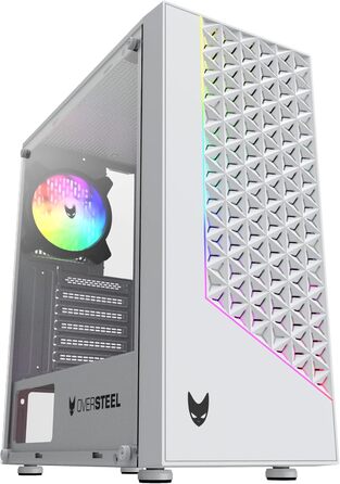 Oversteel Iridium — ігровий корпус для ПК ATX/Micro ATX/ITX, 120 мм A-RGB вентилятор, сітчаста передня панель, 2 пилові фільтри, загартоване скло, USB 3.0, білий