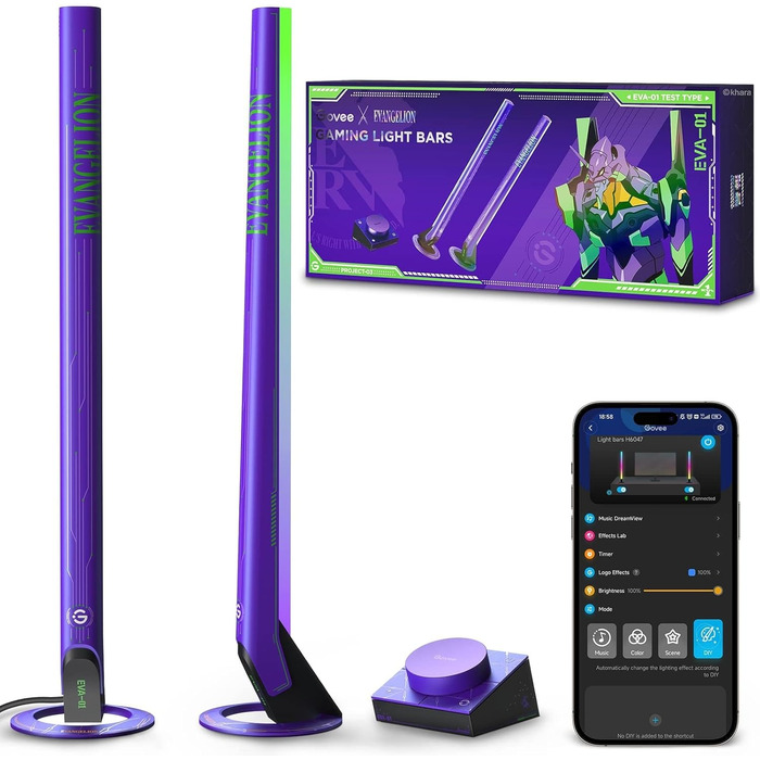 Ігрова світлодіодна світлова панель Govee x EVANGELION з Wi-Fi, розумним контролером, музичними режимами, 62 сценами, сумісна з Alexa та Google Assistant, підсвітка для ігрової кімнати