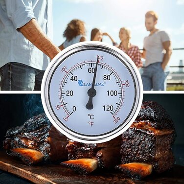 Аналоговий термометр для копчення Lantelme 120°C, нержавіюча сталь, з латунною гайкою, для риби та м'яса, для коптильні, гриля, димаря, Ø5 см