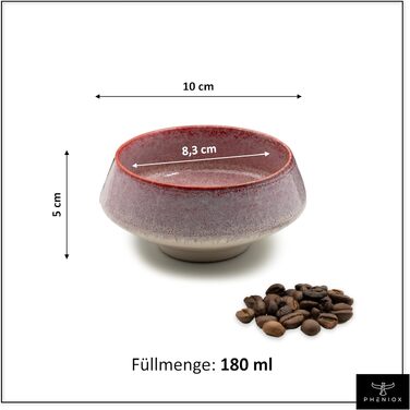 Набір керамічних чашок для капучино та лате Pheniox Barista, 2 шт по 180 мл, порцелянові чашки без ручок для Latte Art, червоні, придатні для посудомийки