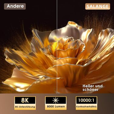 Смарт-проектор Salange Mini Beamer 2026, Android 14, 4K підтримка, WiFi 6, Bluetooth 5.4, автокоррекция трапеції, портативний домашній кінотеатр для дому та вулиці, поворот на 270°, білий