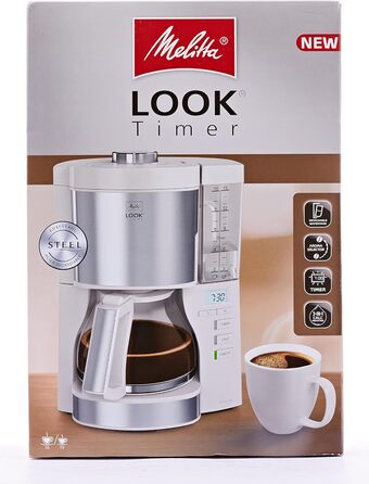 Кавоварка Melitta Look Timer з таймером, крапельна, 10 чашок, біла, скляна колба