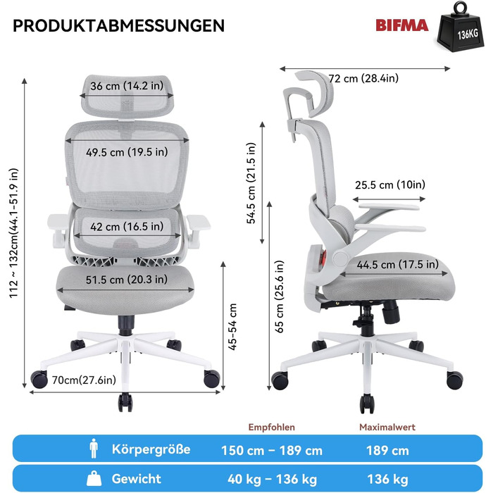 Ергономічний офісний стілець SIHOO B100 SE для комп'ютера з динамічною підтримкою попереку, білий