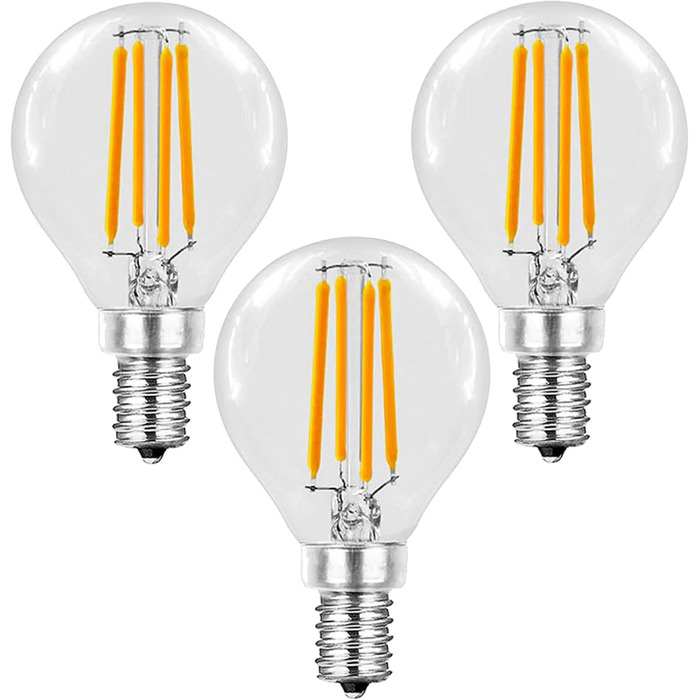 Світлодіодна лампа Trango E14002-3, 5 Вт, 450 Лм, 3000K, кулька, E14, 3 шт. – LED філаментна лампочка, заміна 40Вт, тепле біле світло, кут 360°