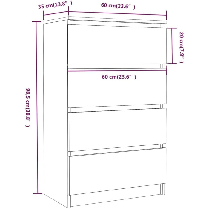 Комод vidaXL з 4 шухлядами, бетонно-сірий, 60x35x98,5 см, сучасний, деревостружкова плита, для вітальні, з великим місцем для зберігання