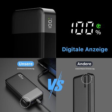 Power Bank NOBIS 20000mAh 45W з C-to-C кабелем, цифровою індикацією, чорний