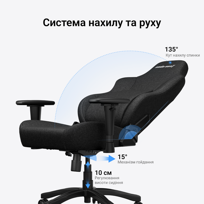 Крісло геймерське ігрове Anda Seat Phantom 4 L до 90 кг Gray Fabric (AD18YSD-72-G-F-G01)