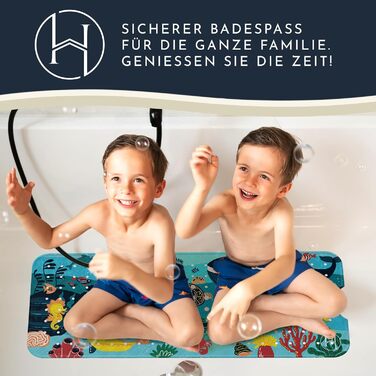 Дитячий килимок для ванни Homerella, антиковзкий, 100% BPA-free, 100x40 см, з 2 гачками, туркус Ocean Friends, для чутливої шкіри, протигрибковий, для малюків, миється