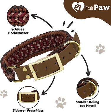 Широкий нашийник для собак FairPaw з паракорду, регульований, ручної роботи, екологічний, для середніх і великих собак, червоний, розмір S