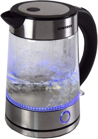 Електрочайник Syntrox Germany WK-2000W, 1.7 л, 2000 Вт, нержавіюча сталь, скляний, бездротовий, з синім LED підсвічуванням