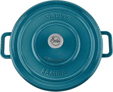 Чавунний казан Sallys 'Samira' Deluxe 2,2 л, універсальний для всіх плит і духовки, преміум-якість, до 250°C, бірюзовий