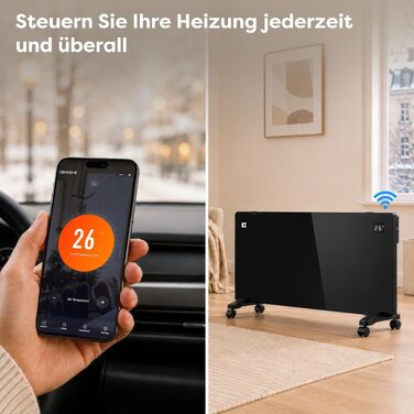 Розумний керамічний обігрівач стін CIARRA Smart WLAN 1000W (CBHX20-B), електричний настінний конвектор з керуванням через Wi-Fi