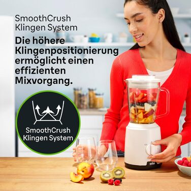 Блендер Braun PowerBlend 1 JB1050WH білий - скляна колба 1.5л, 600 Вт, подрібнювач, для смузі та льоду