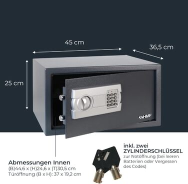 Сейф HMF для ноутбука 15'' та документів, меблевий сейф для ноутбука і папок, 450x250x365 мм