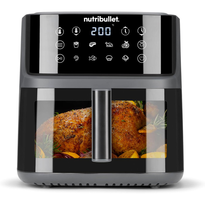 Аерофритюрниця nutribullet Crisplite NBA0611DG, 6л, 1700Вт, сенсорне керування, 6 програм, без PFAS, чорна матова