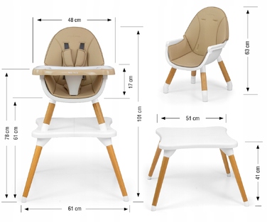 Стілець для годування 2в1 дерев'яний зі столиком-тацею Malmo Beige Milly Mally