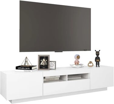 Тумба під телевізор vidaXL з LED підсвіткою, біла, 180x35x40 см, сучасна ТВ-тумба, комод для вітальні