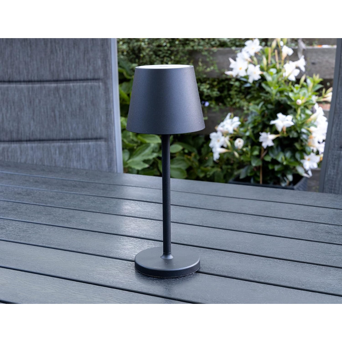 Настільна LED-лампа ChiliTec, акумуляторна, димована, 30 см, USB зарядка, для дому та вулиці, IP44, тепле біле світло, сенсорний вимикач, чорна