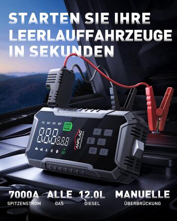 Powerbank для авто ANFLAG 7000A з компресором 160PSI, 26800mAh, для бензинових та дизельних двигунів (до 12.0L), LED-ліхтар