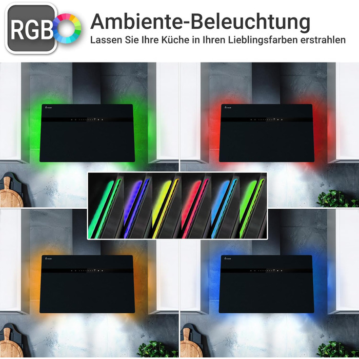 Витяжка кухонна KKT Kolbe Style 60 cm A+++, 782 м³/год, нержавіюча сталь та чорне скло, WLAN, RGBW-LED підсвічування, сенсорне керування, STYLE6005SMAO