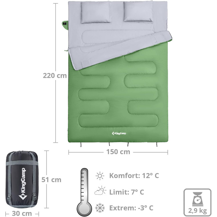 Двомісний спальний мішок KingCamp Oxygen 250 XL, до -3°C, довгий, для кемпінгу