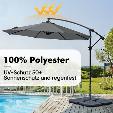 Сонячна парасоля Sekey 300 см з ручкою, UV50+, для саду, ампельна, міцна і стійка