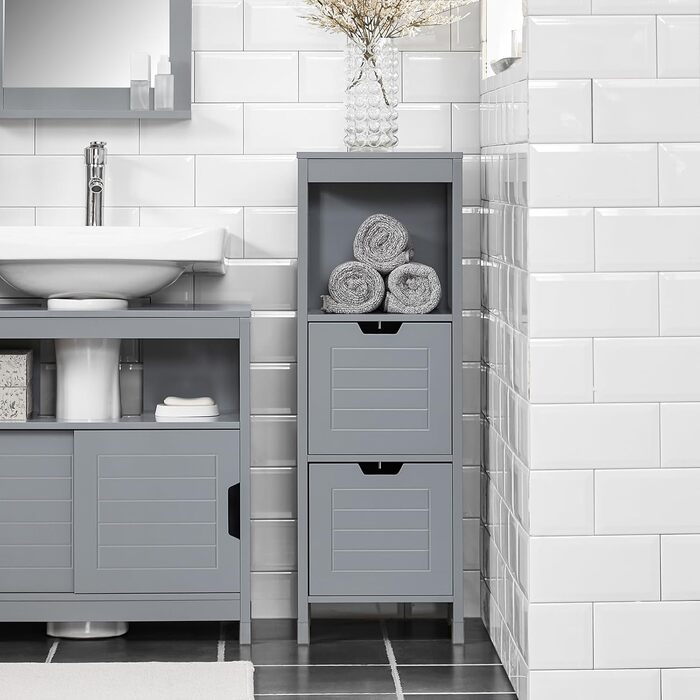 Тумба для ванної SoBuy FRG127-SG, темно-сіра, з ніжками, 30x90x30 см