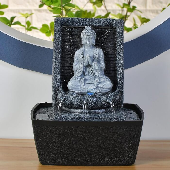 Фонтан для медитації Zen'Light Nirvana з Буддою та LED-підсвіткою. Сучасний декор для дому, Фен-Шуй, сірий, H 26 см