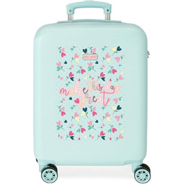 Дорожня валіза Roll Road Queen of Hearts, 38x55x20 см, жорсткий ABS, синя, 35 л, 2 кг, 4 колеса, з боковим кодовим замком, ручна поклажа