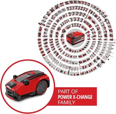 Газонокосарка-робот Einhell FREELEXO CAM 500 Power X-Change, 18V, безщітковий двигун, камера замість обмежувального дроту, для газонів до 500 м², ширина скошування 18 см, до 25% нахилу, акумулятор 3,0 Ah, 5 м магнітної стрічки
