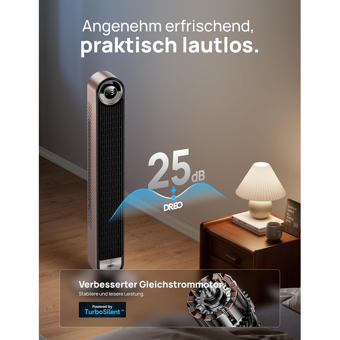 Тихий смарт-вентилятор-колона Dreo 106 см з Wi-Fi, Alexa, охолодженням, 9 швидкостей, 4 режими, таймер 12 годин, дистанційне керування, 90° обертання, бежевий