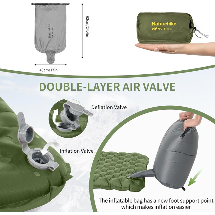 Самонадувний кемпінговий килимок Naturehike Thermal Serie 4.6R Ultralight для зими (-15°C), прямокутний, 196x64 см