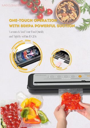 Вакууматор MegaWise — потужний компактний автоматичний вакуумний пакувальник для продуктів харчування, сірий