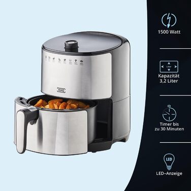 Аерофритюрниця KHG HLF-3200, 3,2 л, 1500 Вт, срібляста, LED, знімний кошик
