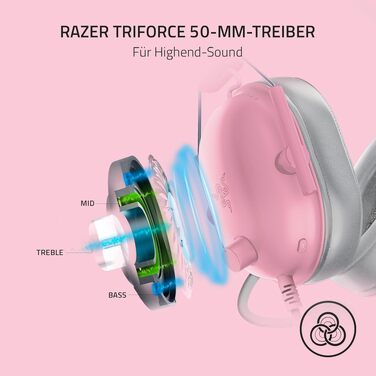 Ігрова гарнітура Razer BlackShark V2 X Quartz Pink — дротова навушники для кіберспорту, 7.1 Surround Sound, мікрофон Hyperclear, 50мм драйвери Triforce, рожева