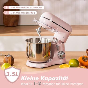 Кухонний комбайн Kitchen in the box Kompakte — планетарний міксер та тістоміс 3.5 л, 10 швидкостей, набір насадок (гак, вінчик, міксер), рожевий