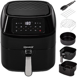 Аерофритюрниця ONVAYA XXL, без олії, 1700 Вт, LED-дисплей, 10 програм, для 5-6 осіб, з формою для випікання та решіткою зі шпажками
