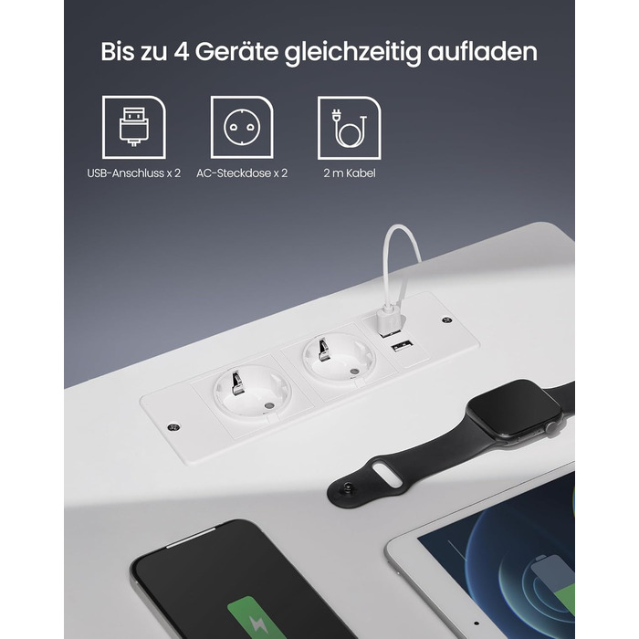 VASAGLE приліжковий столик з регульованим LED-підсвічуванням, розетками, USB, шухлядою, сучасний, для спальні та вітальні, білий хмарний LET618T15