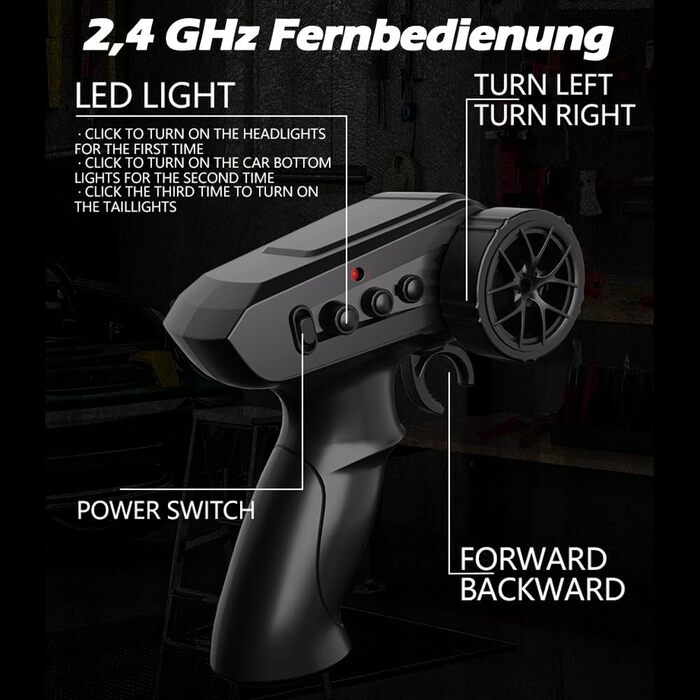 RC Дрифт-кар 1:24, 4WD, 2.4GHz, швидкість 20км/год, 2 батареї, LED-підсвічування (чорний)
