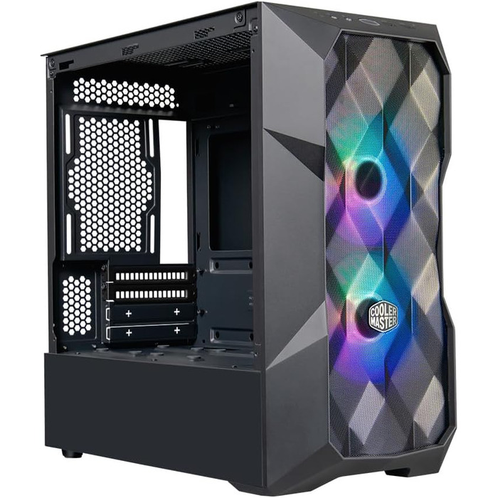 Корпус для ПК Cooler Master TD300 Mesh Mini-Tower для Micro-ATX та Mini-ITX, ігровий корпус з високим повітряним потоком, 2 ARGB вентилятори 120 мм, бічна панель із загартованого скла, знімна кришка, ARGB/PWM-хаб