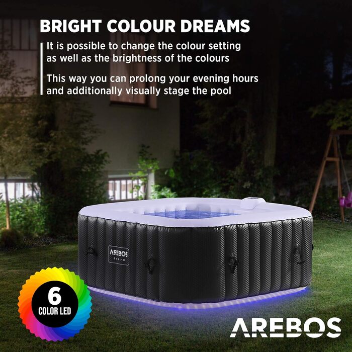 Надувний гідромасажний басейн-джакузі Arebos Whirlpool 154x154 см з LED-підсвіткою, підігрівом та 100 масажними форсунками на 4 особи, 600 л, з кришкою