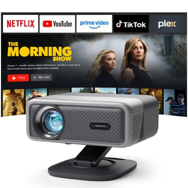 Проектор Smart Beamer VISSPL 4K WiFi Bluetooth 1080P Full HD Dolby Audio з автофокусом та трапецеїдальною корекцією (сірий)