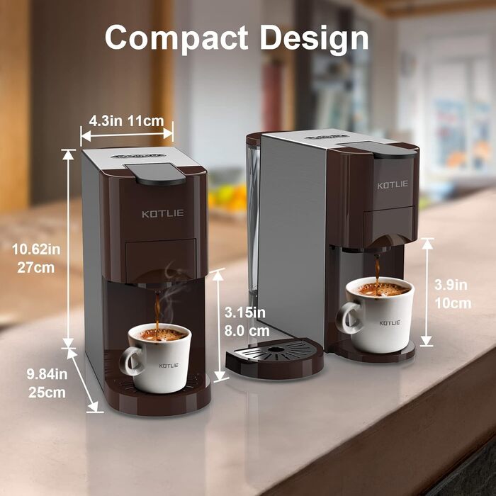 Кавомашина KOTLIE Espresso 4-в-1 для NES/Dolce Gusto/меленої кави/ESE (44мм), 19 Бар, коричнева