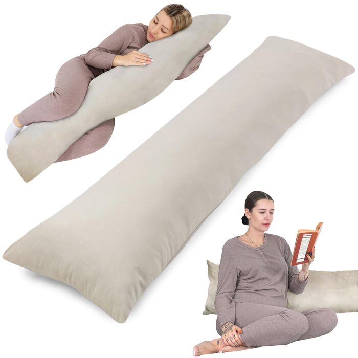 Подушка для вагітних та годування Totsy Baby 40x145 см, подушка для сну на боці з чохлом, сертифікат Oeko-Tex, бежева