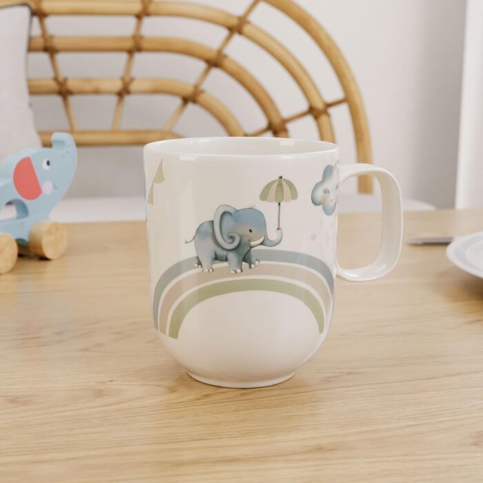 Дитячий набір посуду Villeroy & Boch Boho Kids 'Walk like an elephant' (3 шт.) – блакитний, преміум-посуд для дітей, миття в посудомийній машині, безпечний для мікрохвильовки, з зображенням слона та лінивця