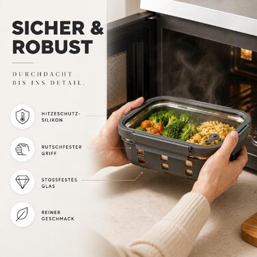 Набір скляних контейнерів для їжі Meal Prep Graciosa (3 шт), герметичні з кришками, об'ємом 640 мл, 1020 мл та 1520 мл