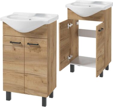 Підлогова тумба для ванної Domodomo з умивальником 85x50x41 см, керамічна раковина, шухляда, лакована, дуб крафт